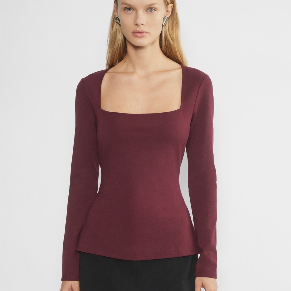 Babaton Burgundy Square Neck Long Sleeve Top